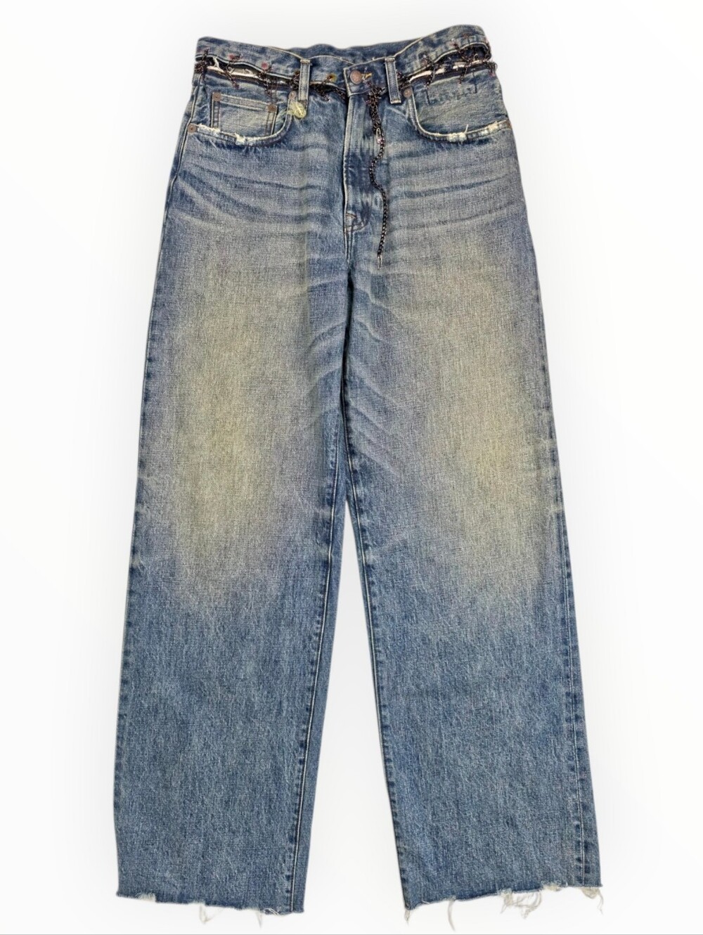 R13 Prototype Sample Chain Waist Wide Leg Jeans Blue Distressed Women's 30